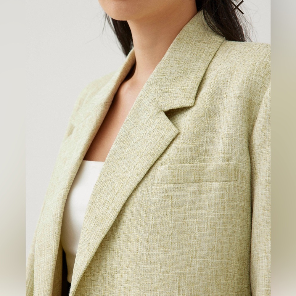 LUXURIOUS Light Green Tweed Oversized Blazer NWT - Picture 3 of 4